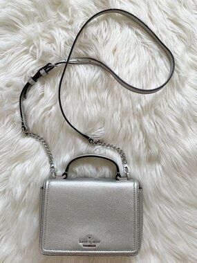 Kate Spade Silver Patterson Drive Maisie Leather Crossbody Purse Bag